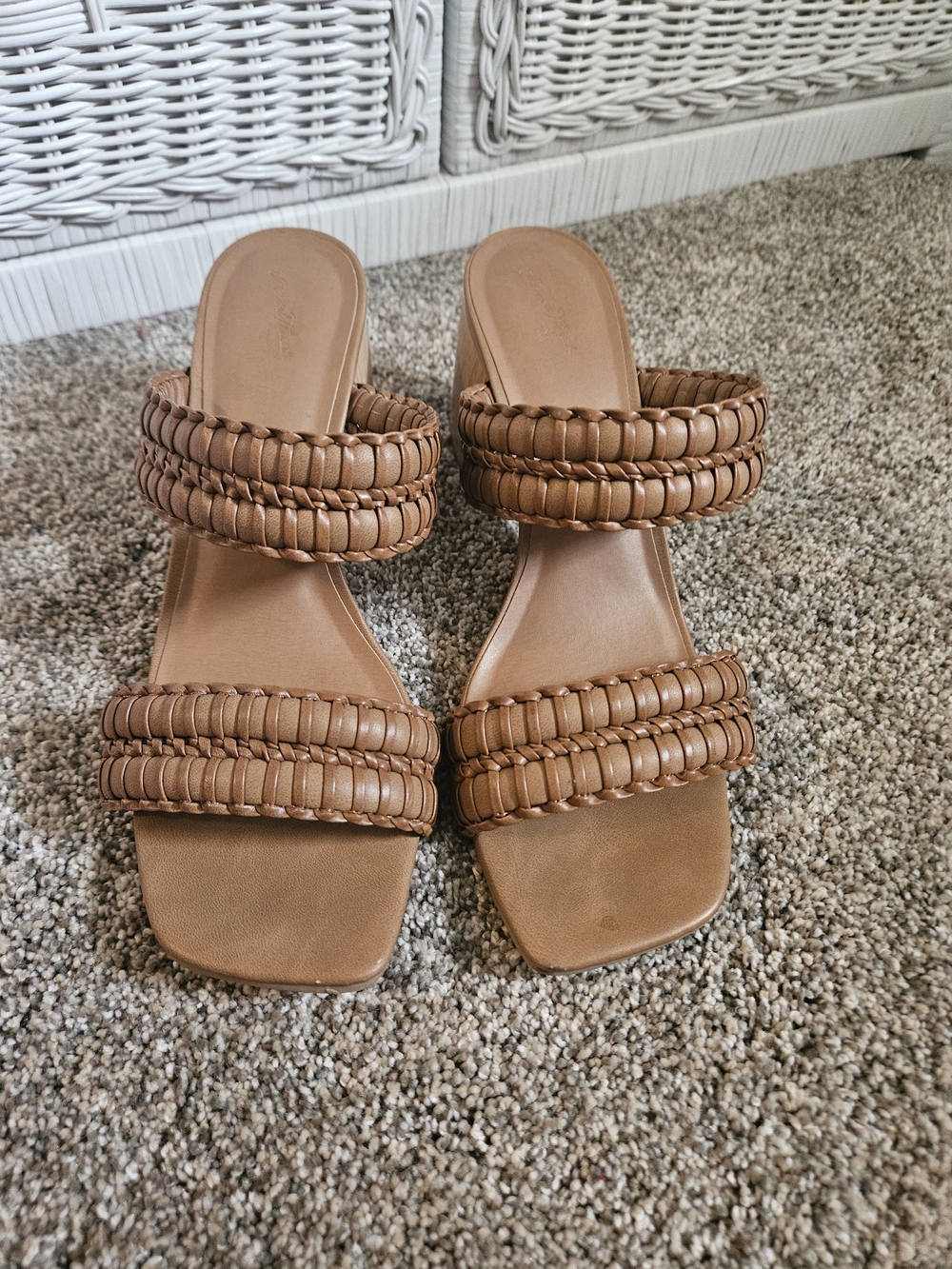 Women's Braided Double-Strap Slide Sandals in Brown